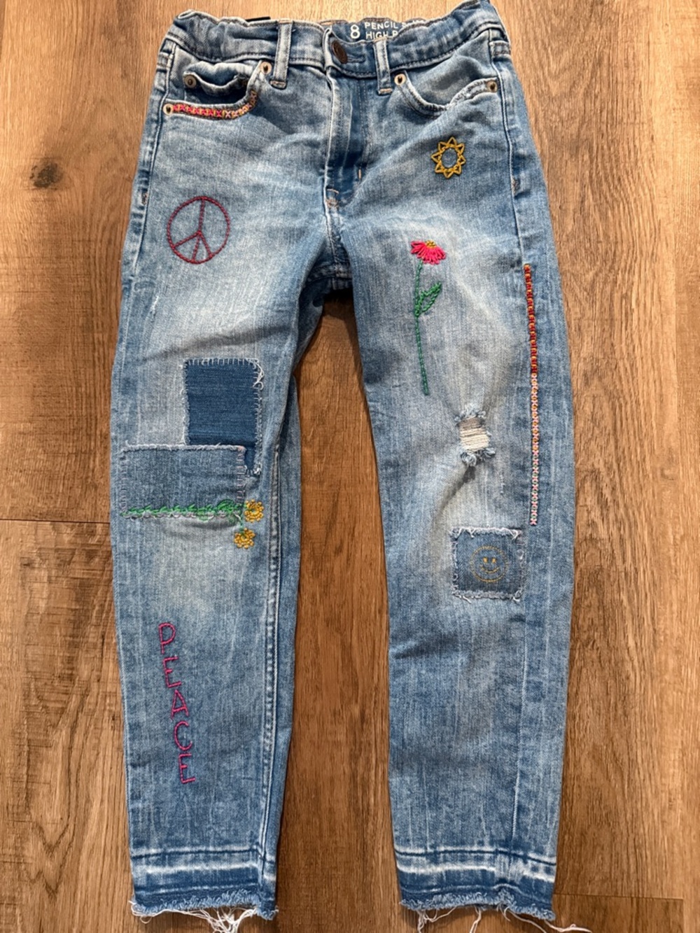 Gap Kids size 8 pencil slim ankle high rise embroidered jeans
